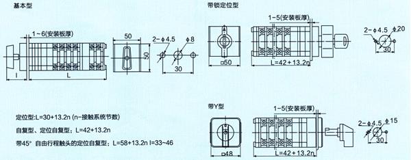 LW12-16系列萬(wàn)能轉(zhuǎn)換開(kāi)關(guān)外形和安裝尺寸